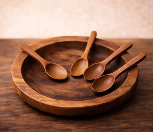 Plateau en bois artisanal avec cuillères – Design naturel élégant