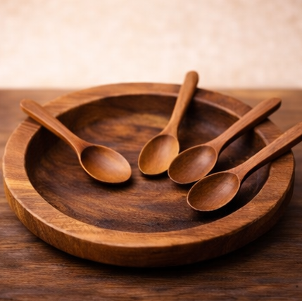 Plateau en bois artisanal avec cuillères – Design naturel élégant