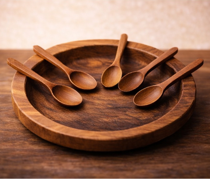 Plateau en bois artisanal avec cuillères – Design naturel élégant