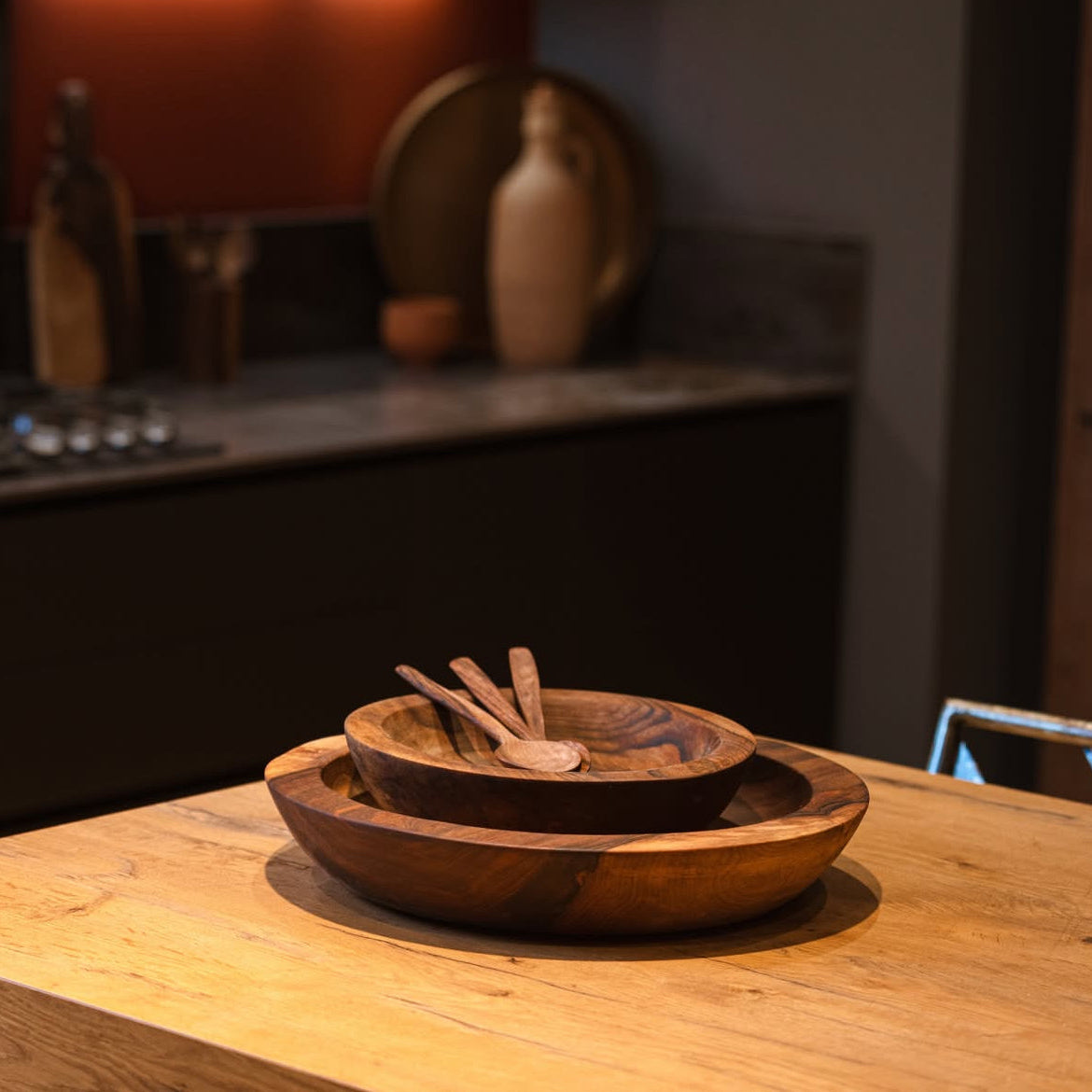 Plateau en bois artisanal avec cuillères – Design naturel élégant